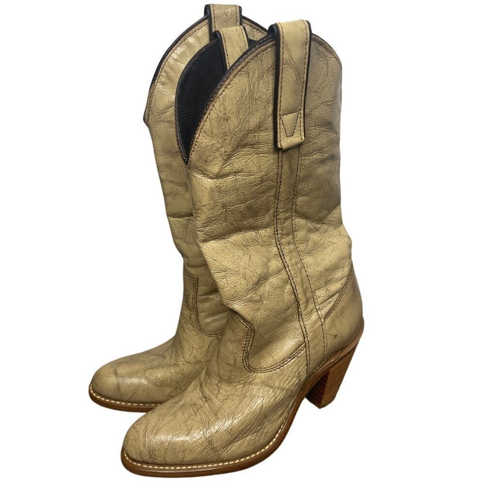 Vintage Texas Tan Marble Leather Cowboy Western Stacked Heel Boot Womens Size 5 - Picture 3 of 9